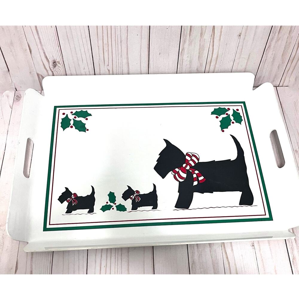Vintage Mid Century Scottie Dog Christmas Serving Tray 1950's Holiday Kitchen